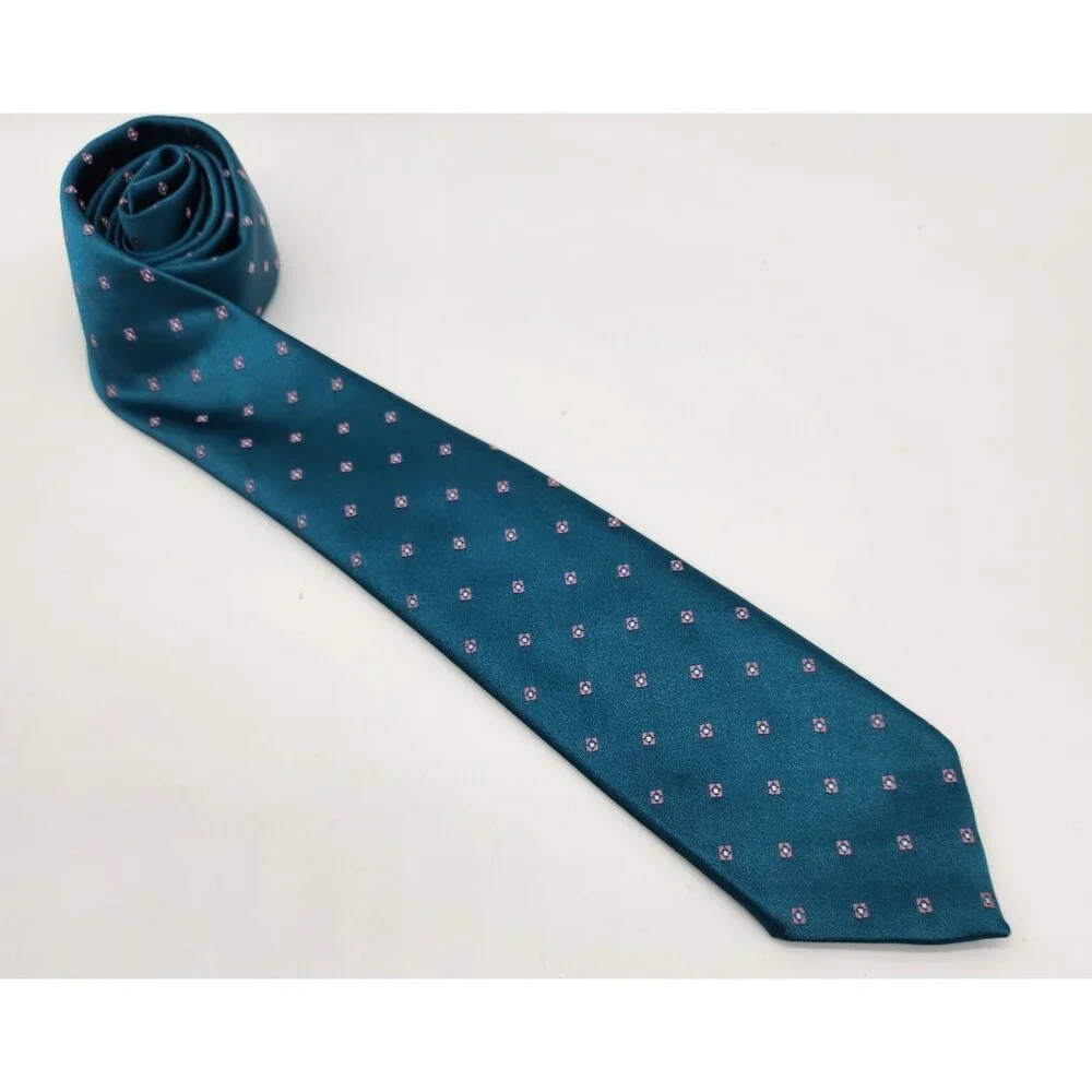 Vintage Sears The Mens Store‎ Tie Necktie Turquoise Blue and Pink Polk Dot EUC